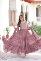 Joban Fashion Peach Readymade Kurta Set With Sequence embroidery Work - Distacart