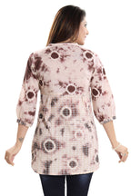 Snehal Creations Bold Beige Cotton Chikan Short Kurti Top With Batik Printing - Distacart