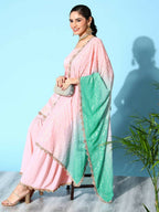 Ahalyaa Women's Baby Pink Crepe Gold Smoke Printed Kurta Sharara Set With Dupatta - Distacart