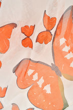 Vastranavya White Orange Digital Printed Linen Ready To Wear Designer Saree with Unstitched Blouse - Distacart