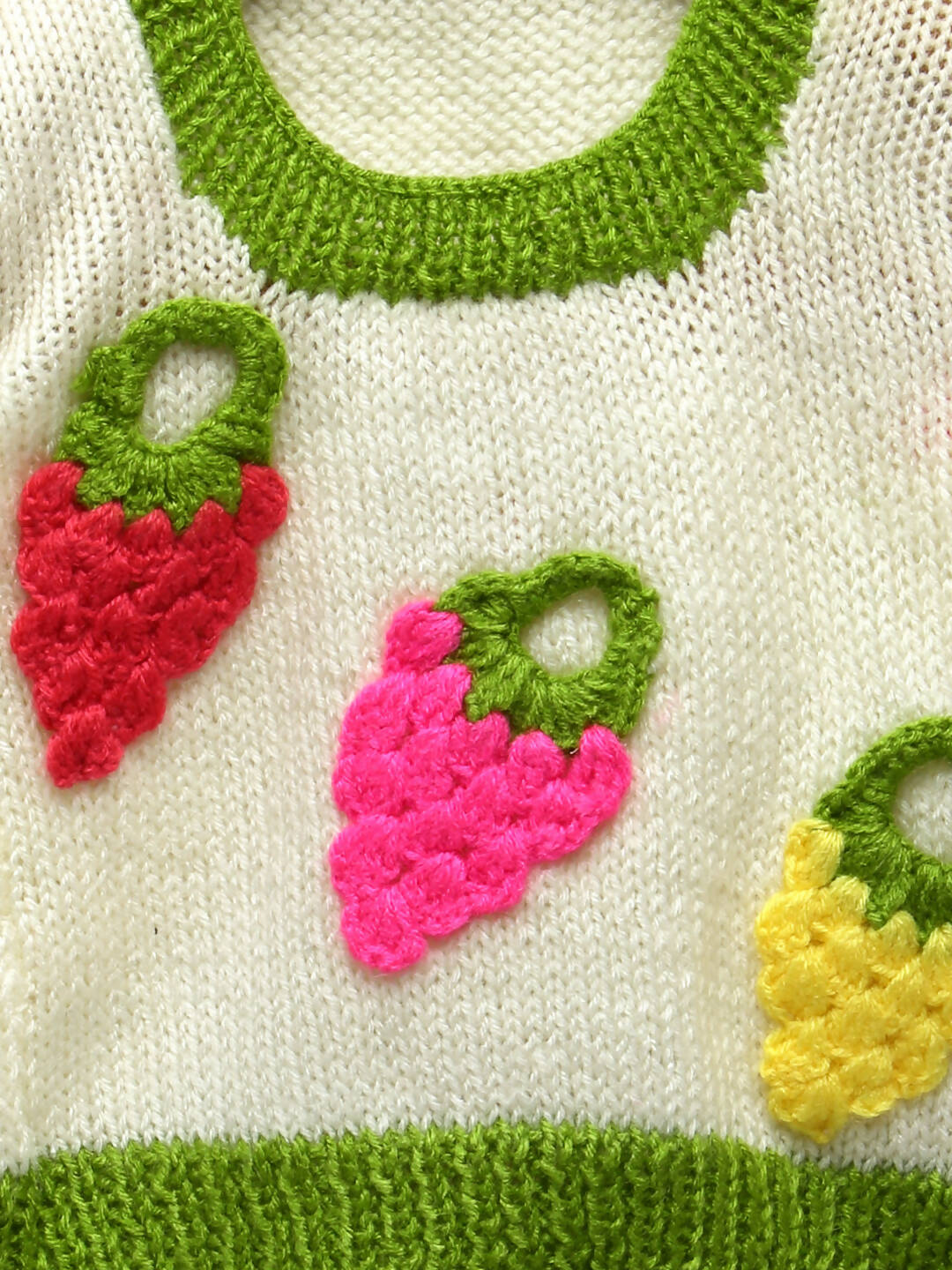 Chutput Kids Woollen Hand Knitted Strawberry Sweater - Cream