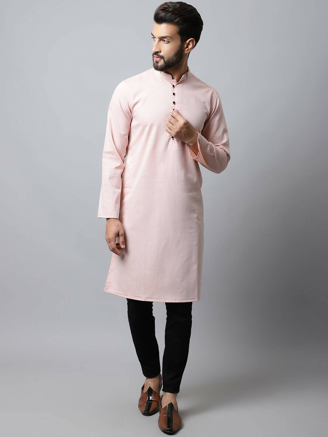 Even Apparels Pink Color Linen Pure Cotton Men's Kurta With Side Placket (SLD070) - Distacart