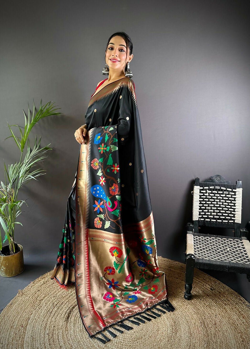 Joban Fashion Red Motifs Paithani Sarees