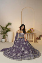 Kesar Fab Purple Silk Embroidered Lehenga