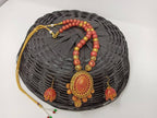 Terracotta Medium Necklace Set With Hangings-Golden Pink