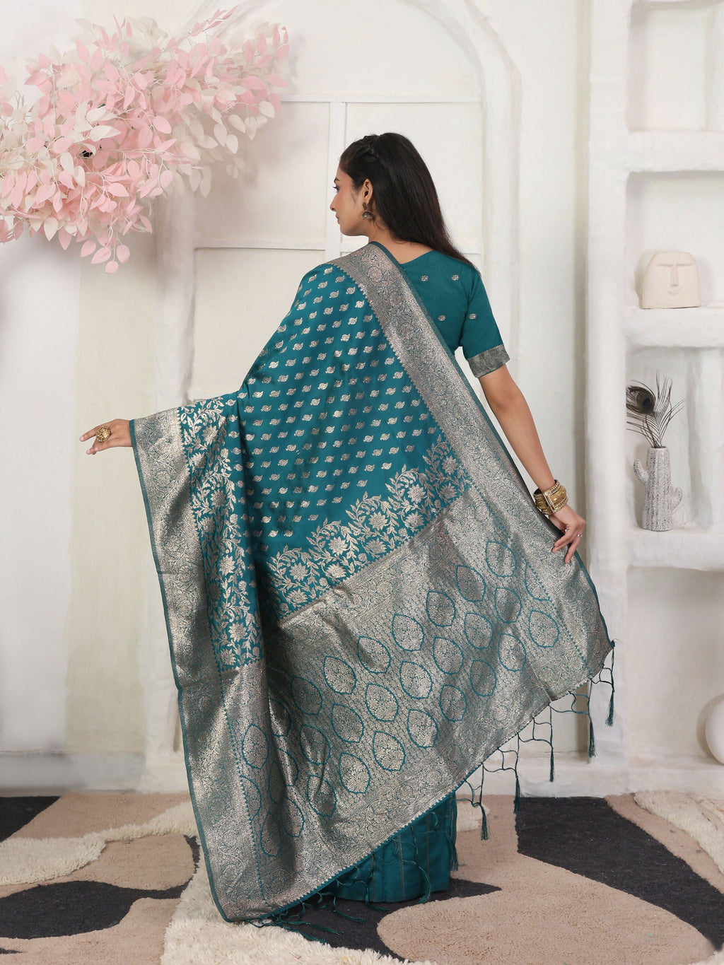 Shree Shyam Fashion Lichi Silk Rama Saree - Distacart