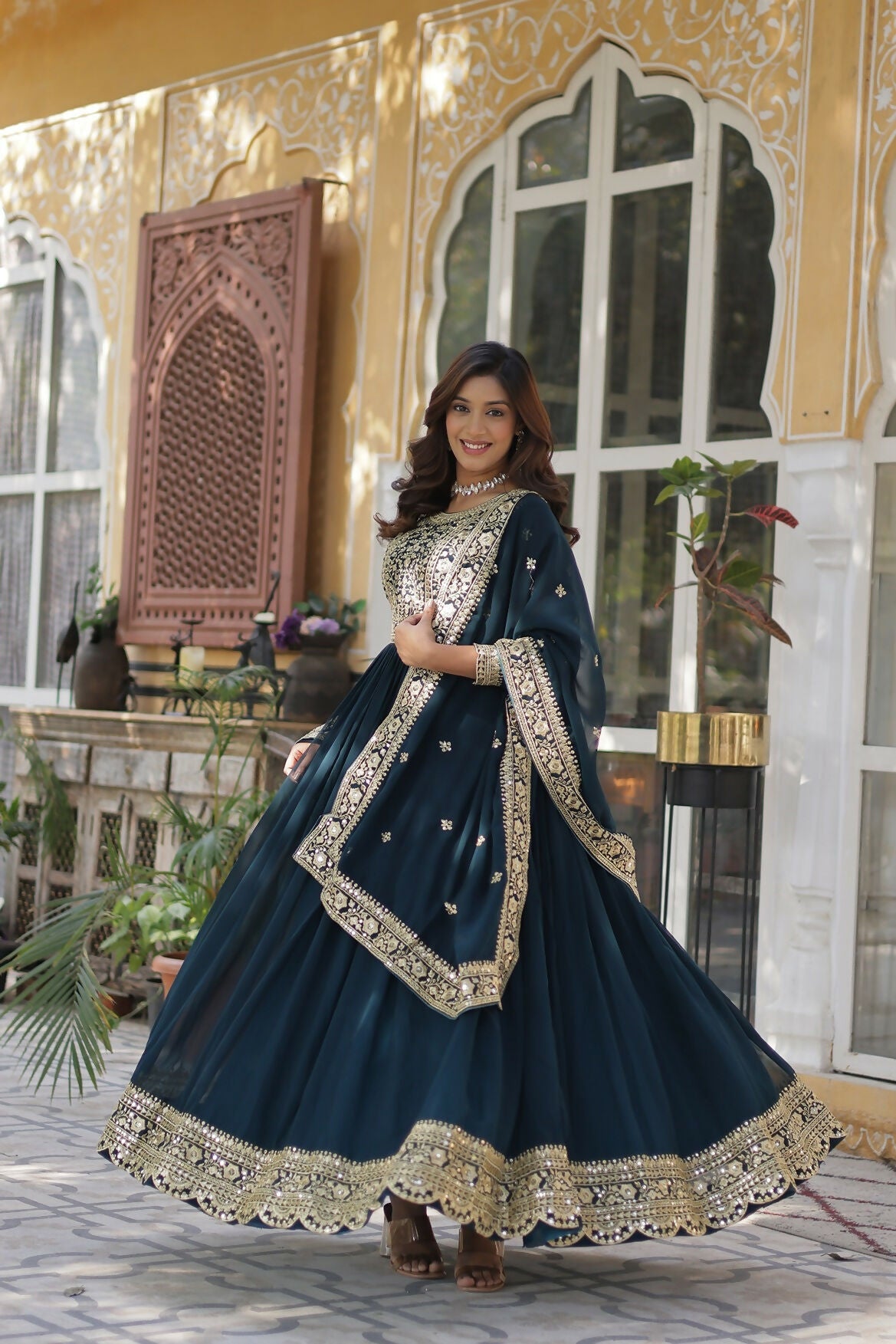 Joban Fashion Rama Georgette Sequence Embroidery Work Kurta Set - Distacart