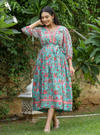 Kaajh Women's Green Hand Block Printed Dress - Distacart