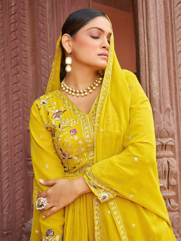 Joban Fashion Yellow Readymade Kurta Set With Sequence embroidery Work - Distacart