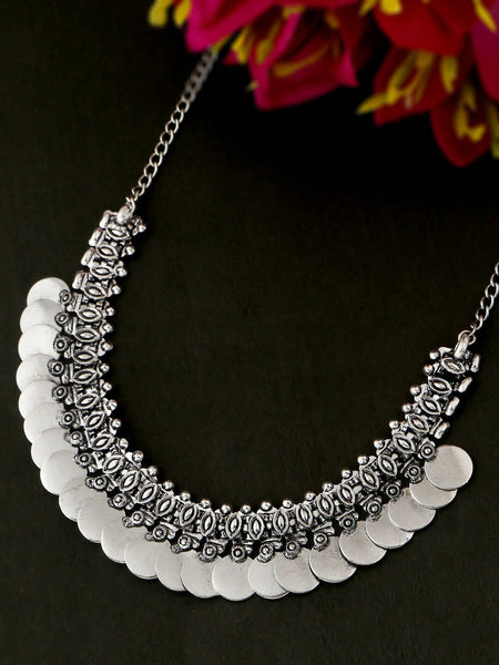 NVR Women Silver-Plated Oxidised Necklace