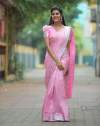 DEIANA'S Beautiful Designer Golden zari Soft Lichi Silk Saree - Baby pink