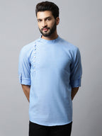 Even Apparels sky Blue Color Pure Cotton Men's Kurta With Side Placket (MMS503) - Distacart