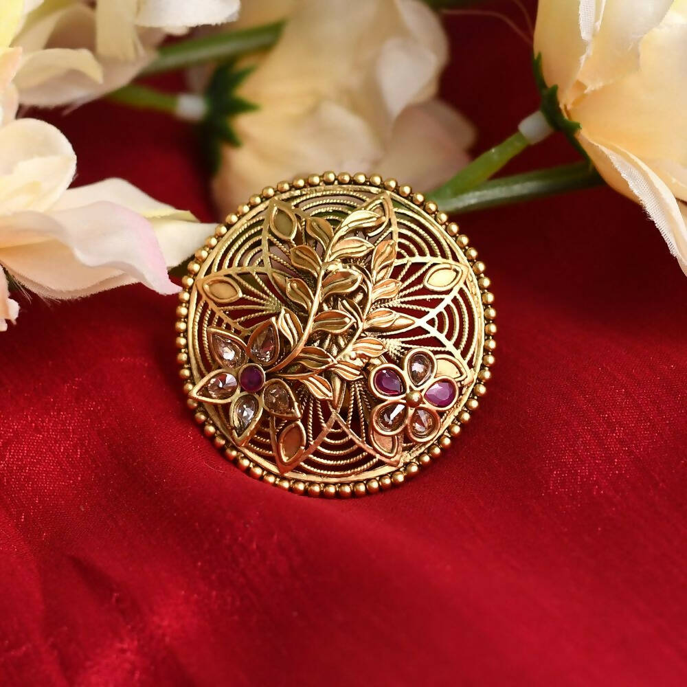 Mominos Fashion Joharkamal Gold-Polished Stone Studded Adjustable Finger Ring - Design 13