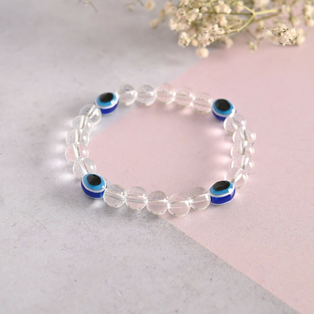 NVR Men & Women Evil Eyetransparent Beaded Elasticated Bracelet - Distacart