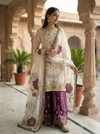 Teeya Creation Wine Gimmy Silk Designer Embroidery Work Wedding Wear Palazzo Pair - Distacart