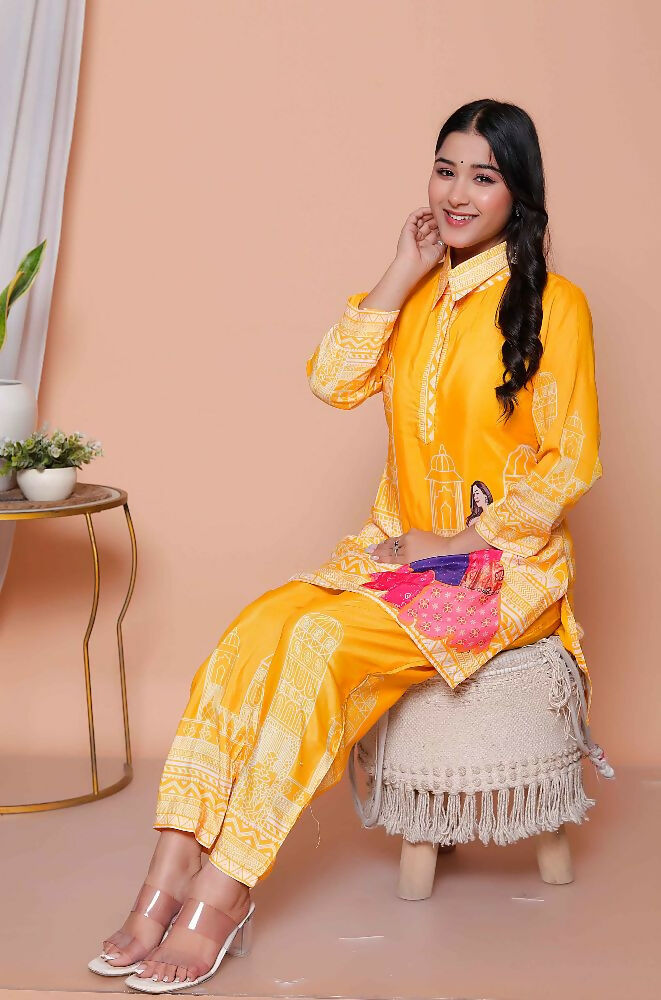 Miravan Womens Yellow Digital Printed Kurta Set - Distacart