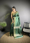 Joban Fashion Green Woven Pattern Raw Silk Kanjivaram Silk Saree - Distacart