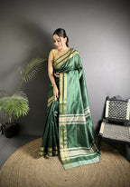 Joban Fashion Green Woven Pattern Raw Silk Kanjivaram Silk Saree - Distacart