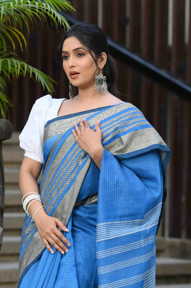 Beatitude Blue Cotton Handloom Saree