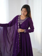 Joban Fashion Purple Kurta Set Georgette Sequence Embroidery Work - Distacart