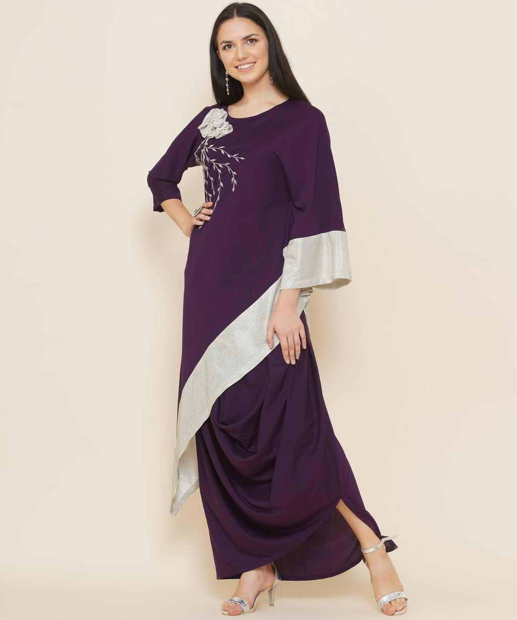 Women Republic Purple Assmetrical Kurta With Cowl Dhoti - Distacart