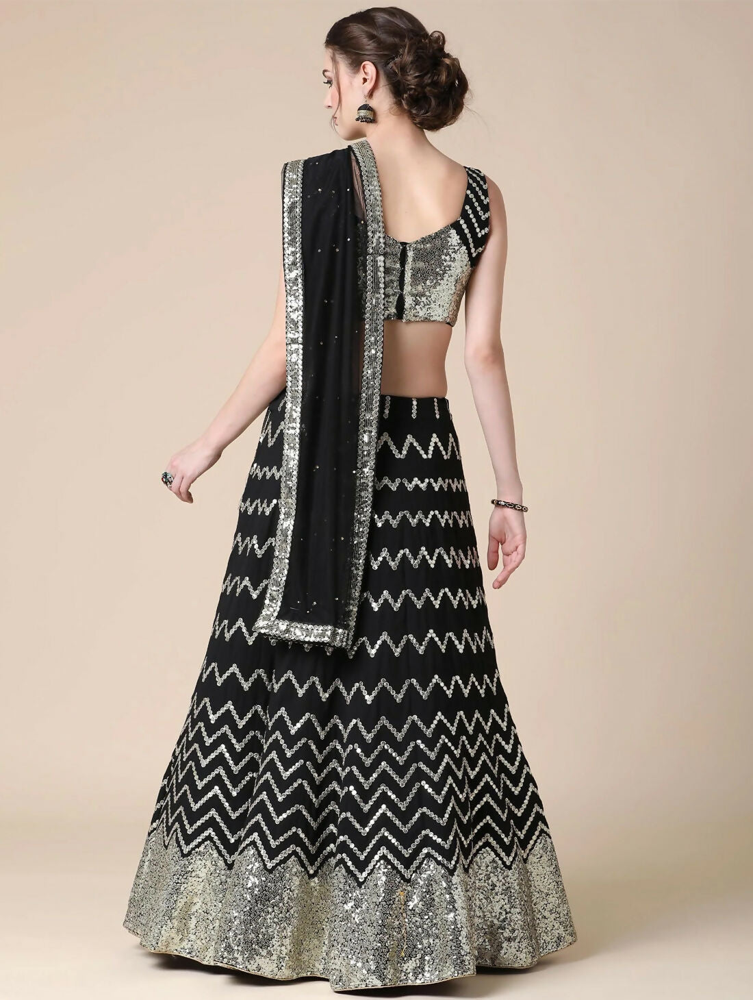 Jyoti Fashion Black Sequence with Thread Zari Embroidery Georgette Lehenga Choli with Dupatta