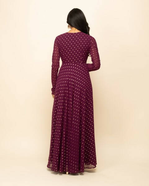 FIORRA Women's Wine Georgette Anarkali Kurta With Dupatta