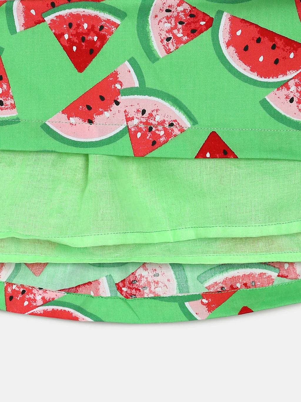 Manet Girls Cotton V Neck Frill Frock Watermelon Printed - Green