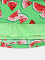 Manet Girls Cotton V Neck Frill Frock Watermelon Printed - Green