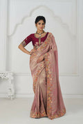 Kesar Fab Prettt Pink Color With Multi-Thread And Sequins Embroidery For Wedding Saree
