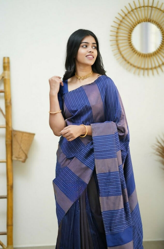 Partywear Designer Blue Banarasi Silk Fancy Saree - Starwalk
