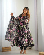 Joban Fashion Black Kurta Set Organza Sequin Embroidery Work - Distacart