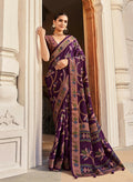 Monjolika Fashion Silk Blend Purple Printed Saree - Distacart