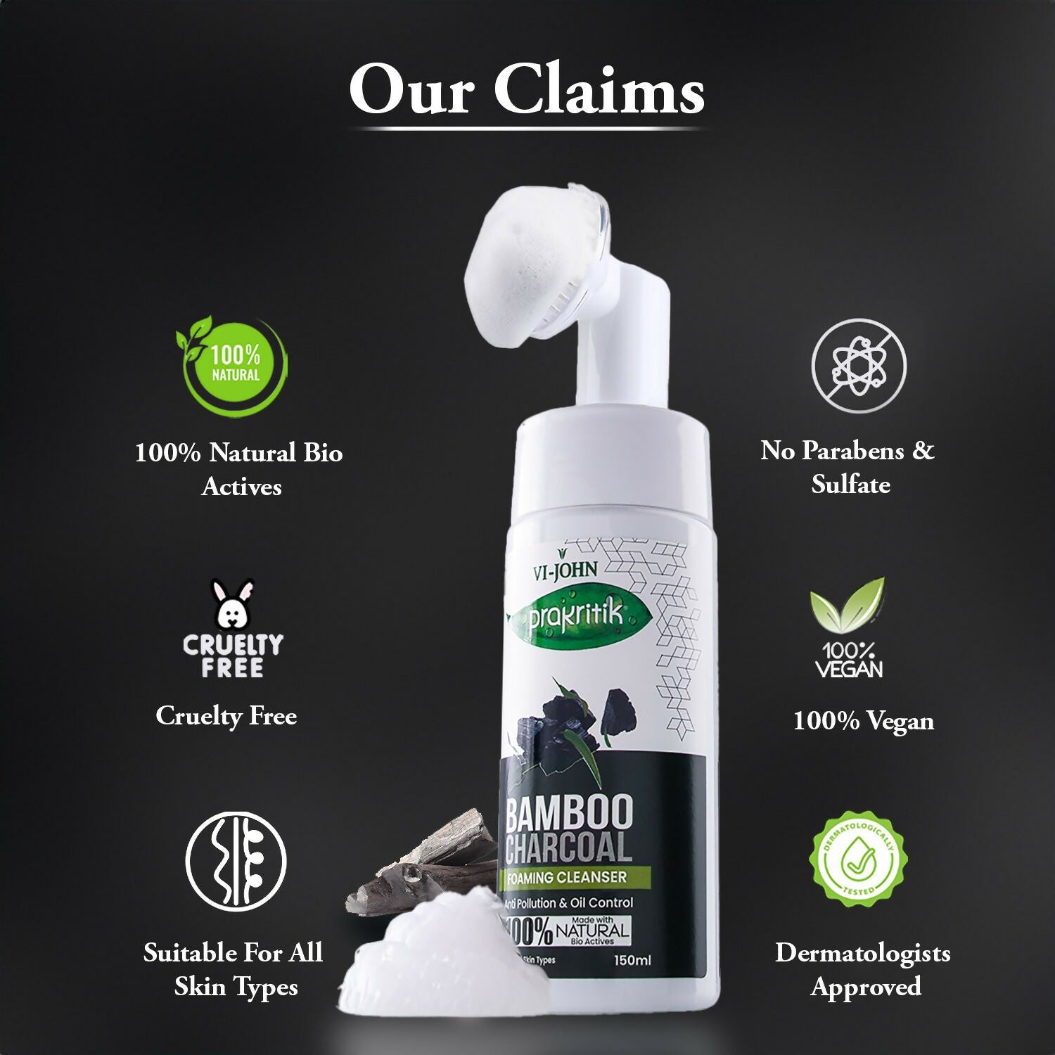 VI-JOHN Prakritik Bamboo Charcoal geling , Removes Tan, 100% Natural Bio Actives Face Wash - Distacart