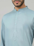Giza Cotton Blue Plain Kurta by Hilo Design