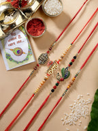 NVR Men Set of 4 Multicolor Radha Krishna & Peacock Design Rakhi With Roli Chawal & Chocolate - Distacart