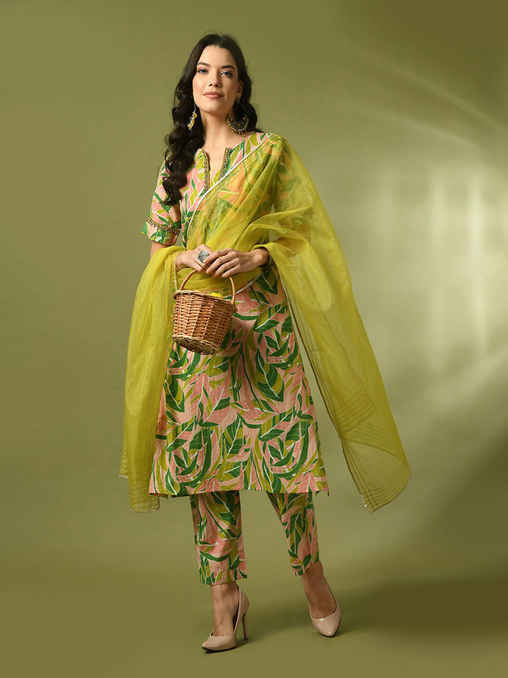 Myshka Women's Multi Printed Cotton Straight Party Kurta Set With Dupatta