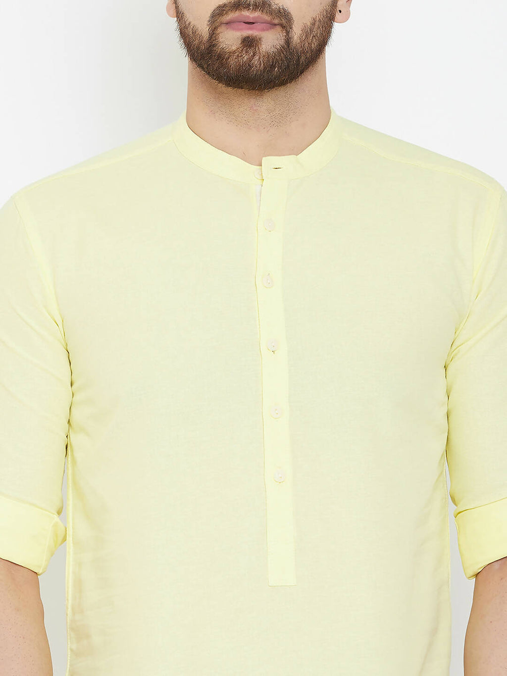 Even Apparels Yellow Color Band Collar Pure Cotton Men's Kurta - Distacart