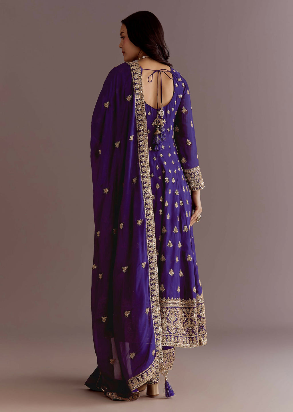 Teeya Creation Purple Color Chinnon Silk Embroidery Work Gown - Distacart