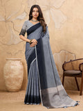 Shree Shyam Fashion Denim Grey Linen Saree - Distacart