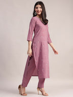 Aavyora Women Lavender Embroidered Chinon Kurta with Straight Pants & Organza Dupatta Set