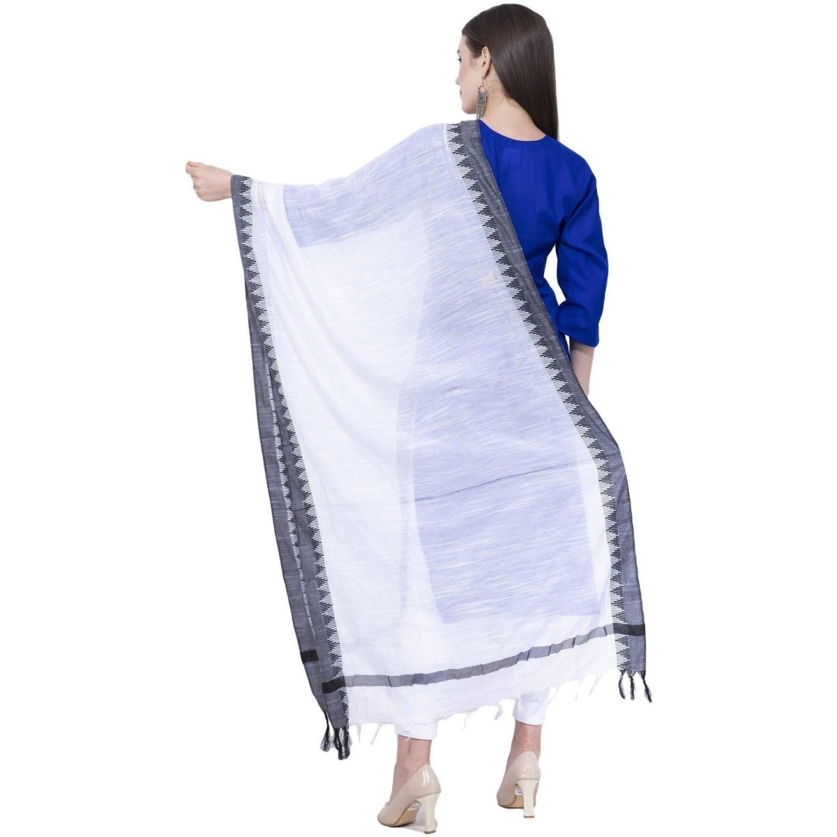 A R SILK White Color Temple border Cotton Dupattas and Chunnis