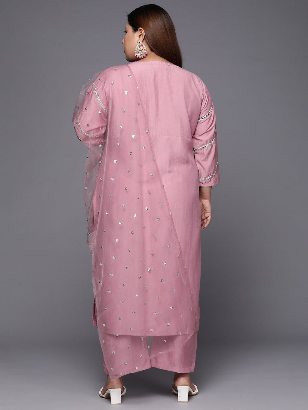 Sztori Plus Size Ethnic Motifs Embroidered Mirror Work Straight Kurta & Trousers & Dupatta - Distacart