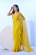 Yellow Moss Solid Designer & Lace Work Saree - Samaa