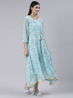 Souchii Blue Floral Chiffon Maxi Dress For Women – Souchii
