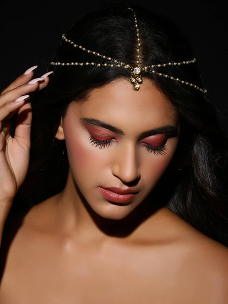 Gold-Polished Kundan Head Jewellery - Ruby Raang