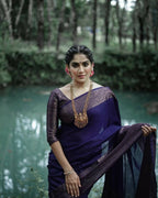 DEIANA'S Beautiful Designer Golden zari Soft Lichi Silk Saree - Navy Blue