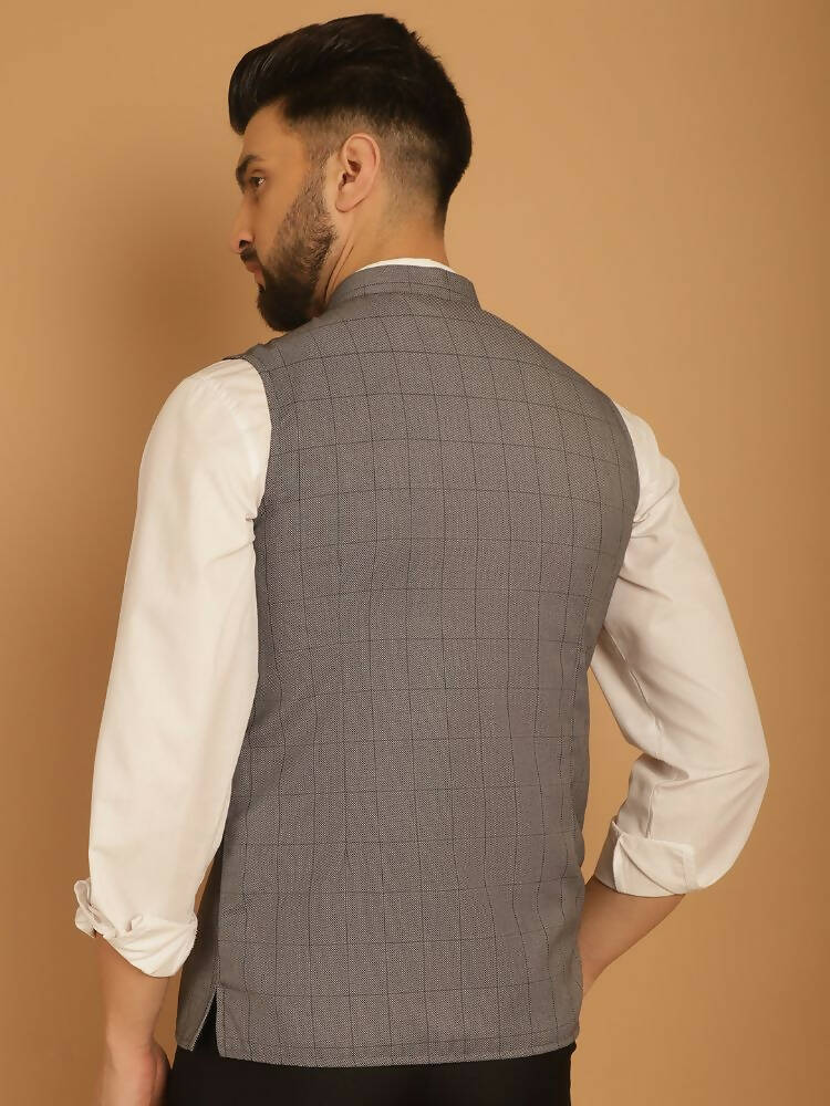Even Apparels Nehru Jacket With Welt Pockets - Grey