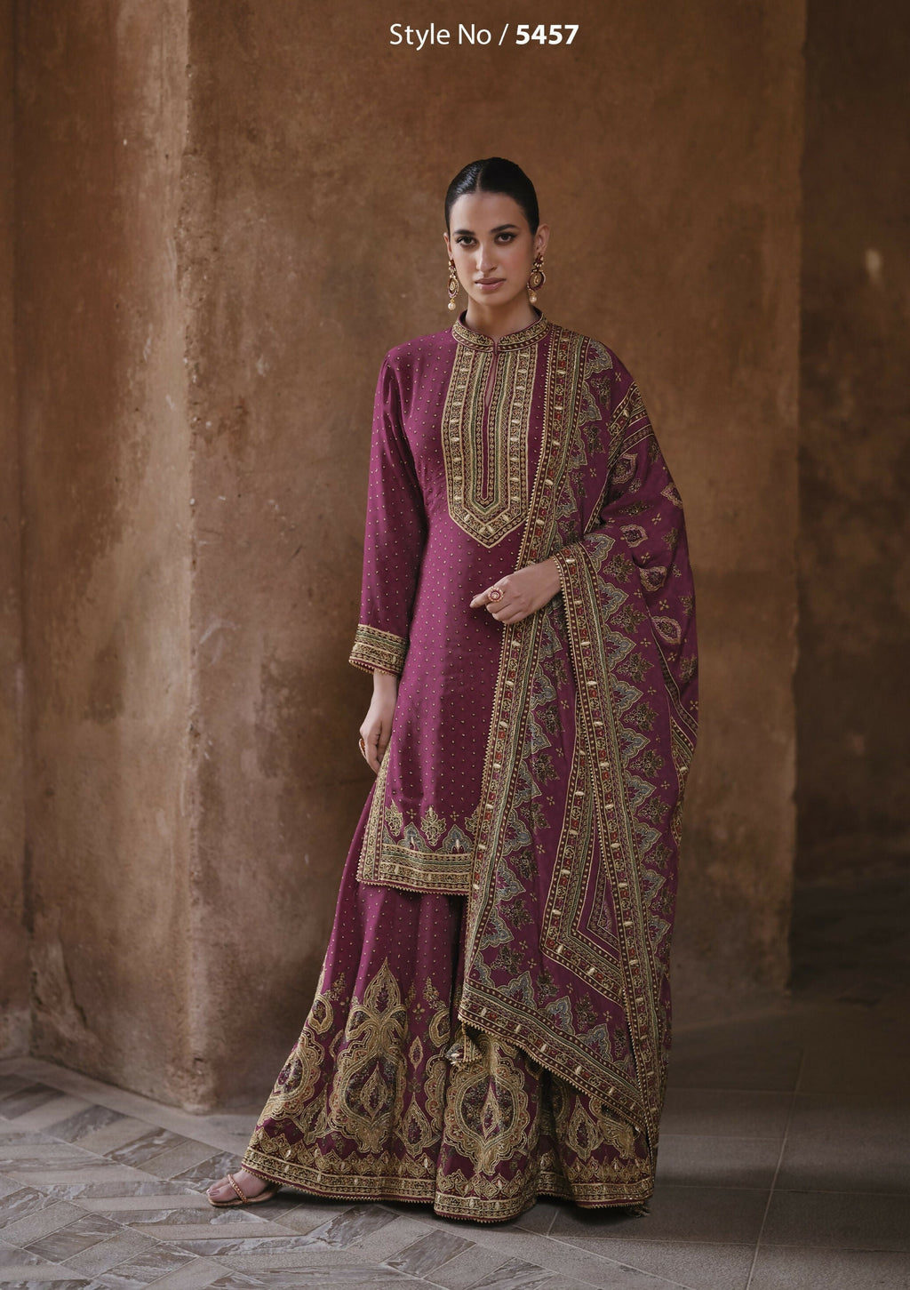 Anaita Purple Silk Readymade Palazzo Suit with Swarovski Work - Distacart