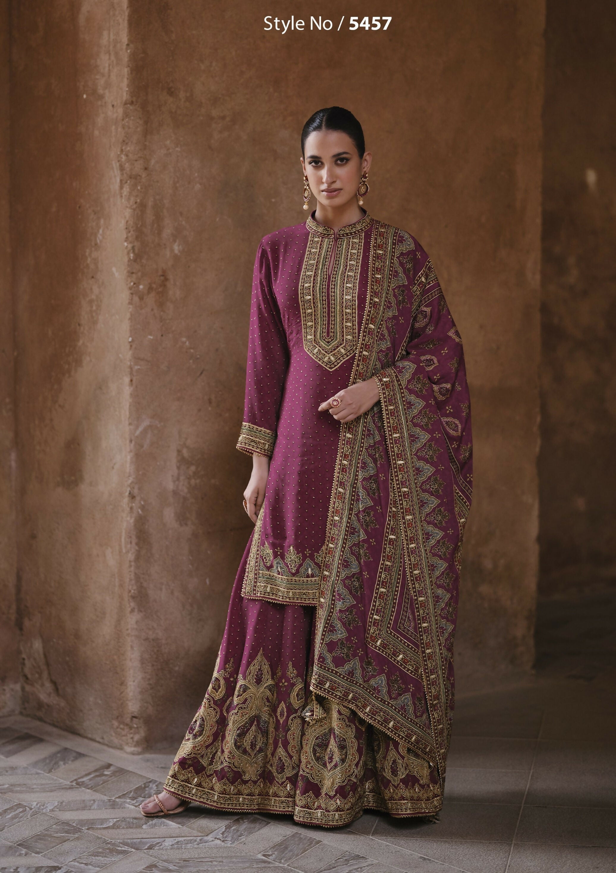 Anaita Purple Silk Readymade Palazzo Suit with Swarovski Work - Distacart